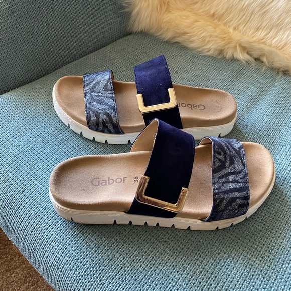 Gabor Leather Sandals with Navy and Zebra Straps Size 38 - Picture 4 of 10